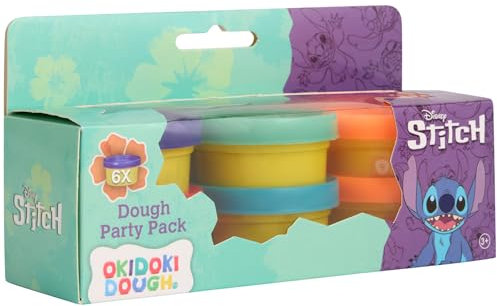 Disney Stitch Okidoki Dough Partypack, 6 Farben Kinderknete, Weiche & Ungiftige Knetmasse, Wiederverwendbar, Kreatives Spielset für Kinder (ST60174)