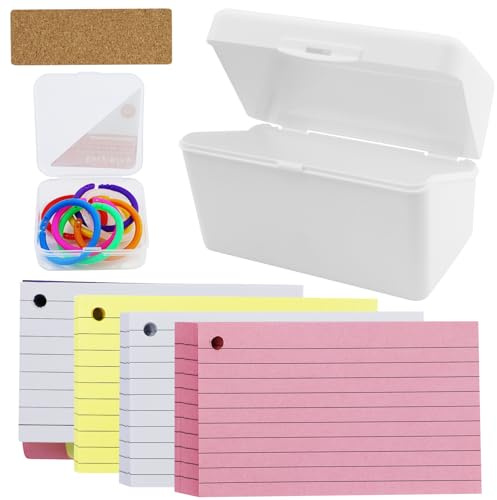 Weiß Karteikarten Box, Lernkarteibox Karteikasten mit Arbeitsblatt Ring für Karten ,Karteibox Lernbox inkl.