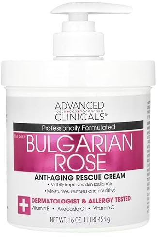 Advance Clinicals Bulgarian Rose Cream 16oz – Anti-Aging Moisturiser for Face, Neck & Hands with Vitamin C, Cica, Avocado Oil & Vitamin E – Hydrating, Brightening, Fast-Absorbing Skincare