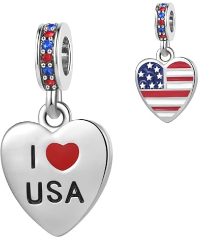 SBI Jewelry American Flag Dangle US Flag Heart Charm Compatible with Pandora Charms Bracelets Patriotic Jewellery for Women