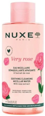 Nuxe Very Rose Eau micellaire 3 en 1 Nettoyant pour visage apaisant et démaquillant avec extrait de rose pour le visage et les yeux 750 ml