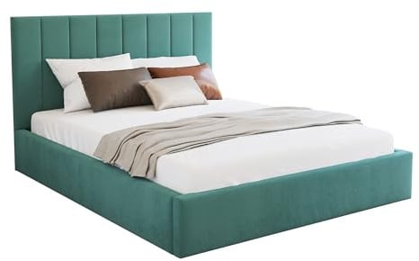 FDM Polsterbett 120x200 cm Doppelbett mit Lattenrost Bettkasten Stauraum Colorado Trinity türkis mit Kopfteil modern