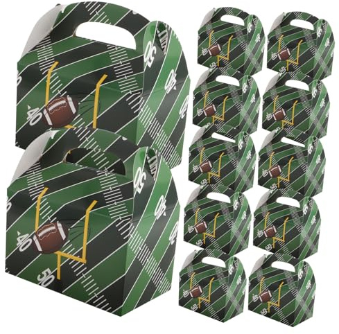 LABRIMP 50pcs Football Themed Cardboard Favor Boxes Green Rugby Snack Trays Large Capacity Party Decorations for Birthday Sports Events with Sturdy Paperboard for Distribution