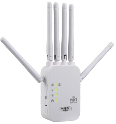 2025 WiFi Signal Booster 6 Antenna 1200Mbps Booster Repeater 25m Relay Distance Dual Band (5.8GHz/2.4GHz) Network Amplifier Signal Boosters for Home Quick Setup WiFi Repeater with Ethernet Port White