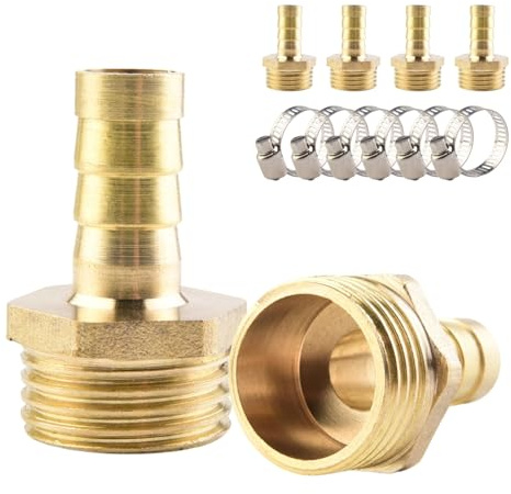 ANGEEK 6 pièces Raccords de tuyaux en laiton, raccord à emboîter de 10 mm × raccord fileté mâle de 1/2 pouce, comprend 6 colliers de serrage, convient pour raccorder l'air, l'eau, le carburant