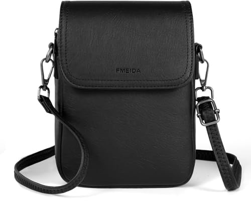 Fmeida Handytasche zum Umhängen Damen Umhängetasche Leder klein Handy Tasche mit Portemonnaie RFID-Blockierung Schwarz