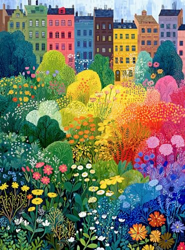 Cross & Glory | 1000 Piece Jigsaw Puzzles for Adults | Copenhagen in Bloom | Vibrant Copenhagen City Garden Puzzle | Colorful Wildflower Artwork | 2mm Thick Pieces | Satin Finish | Ages 14+
