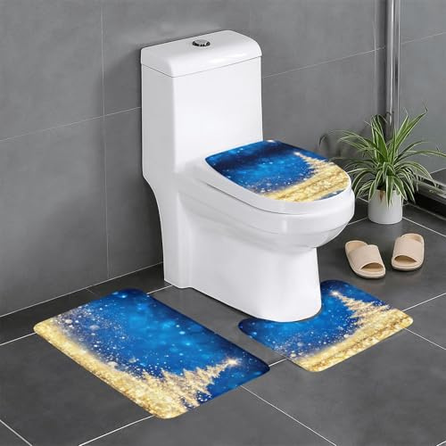 QAZWZML Goldenes Glitzer-Badematten-Set mit Weihnachtsbaum-Muster, geeignet für die meisten Badezimmer und Hotelzimmer.
