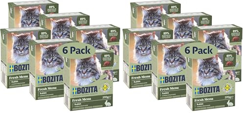 Bozita Tetra Häppchen mit Kaninchen in Gelee – 6x370g getreidefreies Katzenfutter ohne Zuckerzusatz – mit 7,5% Protein, 5% Fett – besonders feiner Fleischgeschmack & gentechnikfrei (Packung mit 2)