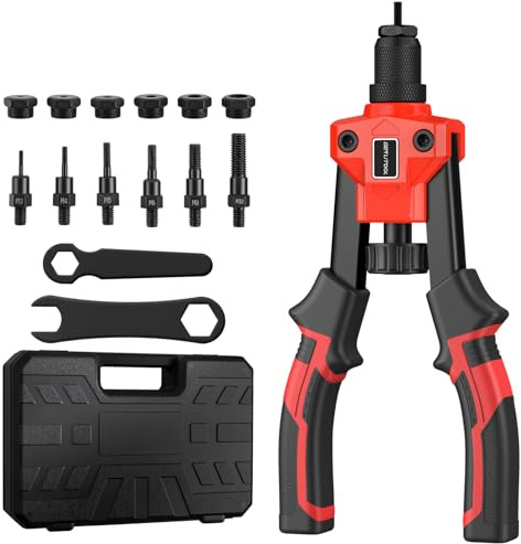 GETLITOOL Nietmutternzange Set, 10 Nietzange mit 6 Austauschbare Dorne M3 M4 M5 M6 M8 M10, Gewindenieten Zange für Kfz-Reparatur, Metallbearbeitung Schnellmontage, ergonomischer Griff mit Tragekoffer
