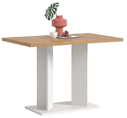 xonox.home – Esstisch Gustav 110x76x70 cm in Artisan Eiche Nachbildung und Weiß – Esszimmertisch mit Doppelsäulen-Fußgestell – eckige Tischplatte, ummantelte Kanten & inklusive Aufbauanleitung