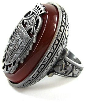 costumebase Dracula Crest Ring Karneol Blutstein Antik Gold/Silber (US 12, Silber)