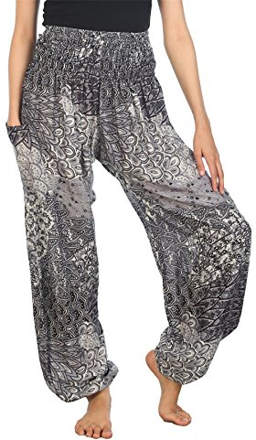 Lofbaz Harem Pants for Women Yoga Boho Hippie Clothing Palazzo Bohemian Beach Trousers Maternity Pajama Indian Gypsy Travel Clothes - Peacock 3 Black B S