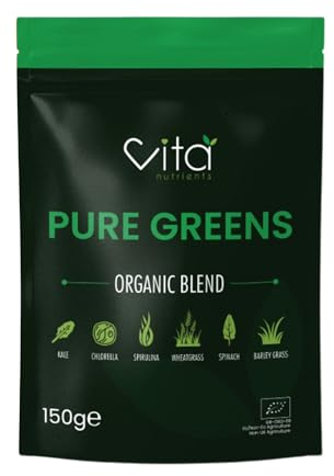 Pure Greens Superfood Powder 150g - Premium Organic Blend of 6 Plant Based Super Greens - Vegan & Gluten Free - Vitamin Fibre & Mineral Rich Formula - Made in The UK