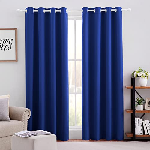 HOMEIDEAS Royal Blue Blackout Curtains 2 Panels 52 X 84 Inch Drop Room Darkening Eyelet Curtains for Bedroom Living Room, Thermal Insulated Light Blocking Window Drapes