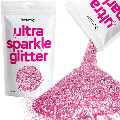 Hemway Ultra Sparkle Glitter - Rose Pink | Chunky Metallic Flakes for Resin & Epoxy Crafts | Supplies for Tumblers, Festival, Hair, Face, Body, Eye & Nail Art Decoration | 100 g