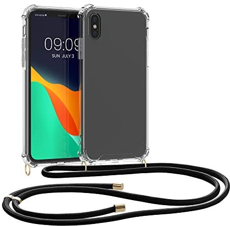 kwmobile Crossbody Case Compatible with Apple iPhone XS Case - Clear TPU Phone Cover w/Lanyard Cord Strap - Black/Transparent