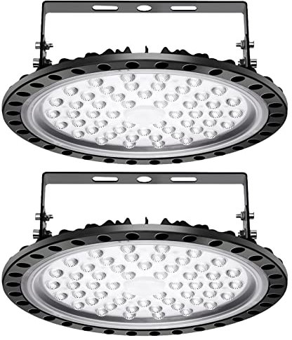 Viugreum 2 PACK UFO LED 200W, Foco LED de Exterior 200W, ​Lámpara de Alta Bahía 20000LM, Blanco Frío 6500K, Lámpara Industrial IP65 Impermeable,Campana Led Industrial para Garaje/Fábrica/Taller