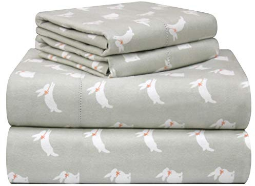 pointehaven 180 g/m², samtiges Gefühl, luxuriöses Baumwollflanell-Bettwäsche-Set, mit Häschen
