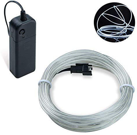 COVVY EL Wire LED Neon Flessibile Elettroluminescente Filo EL Fili Super Luminoso Stroboscopico Controllo di o Abito Cosplay Festa Halloween Natale Party Carnevale Decorazione (Bianco, 5M)