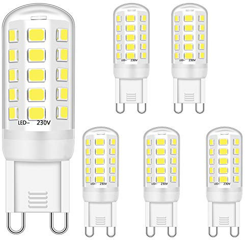 Ugvmn G9 LED Bulb 5W Equivalent to 28W 33W 40W Halogen Bulbs, GU9 LEDs Bulb Cool White 6000K, Led G 9 Bulbs, G9 Socket Led Lamp, No Flicker, Non Dimmable, 420LM, AC 220-240V,5 Pack