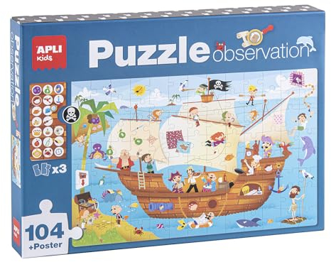 APLI Kids - Piratenschiff Puzzle Observation, 104 Teile, Mehrfarbig (17917), Sortiert