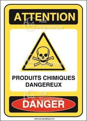 AUA SIGNALETIQUE - Panneau produits chimiques dangereux - AI - 75x105 mm, Vinyl adhésif