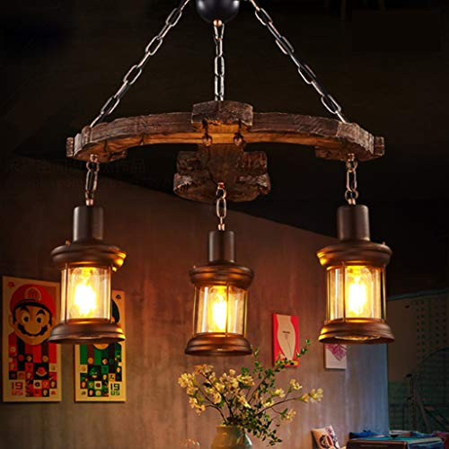 Vintage Pendellampe E27 Industrie Kronleuchter Vintage Holz Pendelleuchte Schwarz Eisen Und Glas Lampenschirm Höhenverstellbare Hängelampe Beleuchtung Loft Innen Restaurant Wohnzimmer Bar Dekoration,D