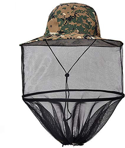 Apanphy® Outdoor Angel Kappe, Fishing Cap mit Netz, Kopfbedeckungen Sonne Hut Sommer Angelhut Eimer mit Netzgitter für Männer Frauen im Freien Angeln Gesicht Schützen - Tarngrün