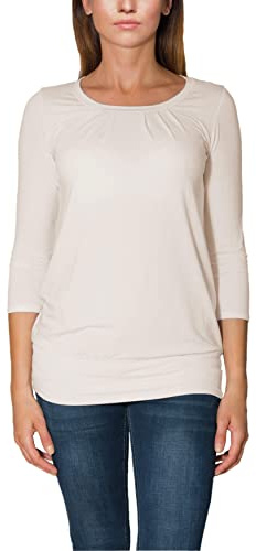 Alkato Damen Viskose Shirt 3/4 Arm Longshirt Top, Farbe: Hellbeige, Größe: L