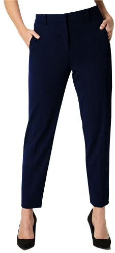 Roman Originals Work Trousers for Women UK Ladies Office Smart Stretch Suit Pants Slacks Cigarette Straight Leg Tailored High Elasticated Waist Ankle Grazer Slim - Regular Navy (28 inch) - Size 18
