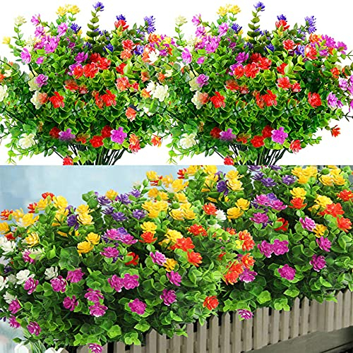Duciotey 12 Bündel künstliche Sträucher, künstliche Blumen, UV-Kunstpflanzen, künstliche Pflanzen im Freien – für Zuhause, Garten (Mehrfarbig)
