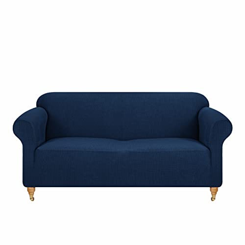 viceroy bedding PREMIUM STRETCH Thick Sofa Covers 1/2/3/4 Seater Sofa Furniture Protector EASY FIT ELASTIC Jacquard Fabric Couch Settee Slipcover BONUS SIDE STORAGE POCKET (Navy Blue, 2 Seater)