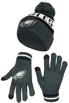 Ultra Game NFL Jungen Mädchen Superweiche Wintermütze Strickmütze mit extra warmen Touchscreen-Handschuhen, Philadelphia Eagles, Teamfarbe 1, Einheitsgröße