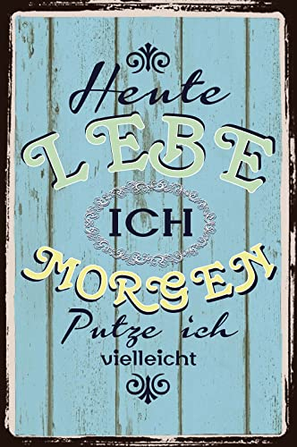 Aus Holz 20x30cm Heute Lebe ich Morgen Putze ich Vielleicht Spruch Tafel