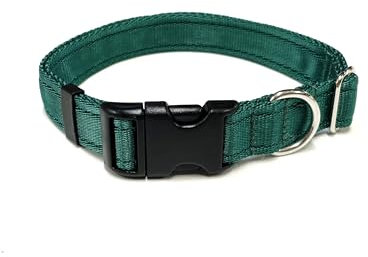 Adjustable Dog Collar Soft And Comfortable 25mm Cushion Webbing Training Walking All Dog Breeds (Forest Green, Medium (14 - 20))