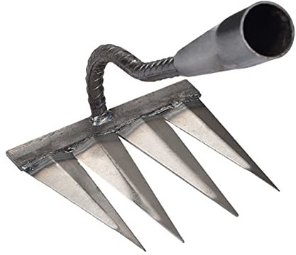 Garden Harke Gartenrechen Laubharke, Vertikutierrechen Handrechen Aus Metall Für Gartenarbeit, Unkraut Jäten Carbonstahl-Handrechen Für Vertikutieren, Jäten, Kultivieren, Robuster Steinkies Wurzelzink