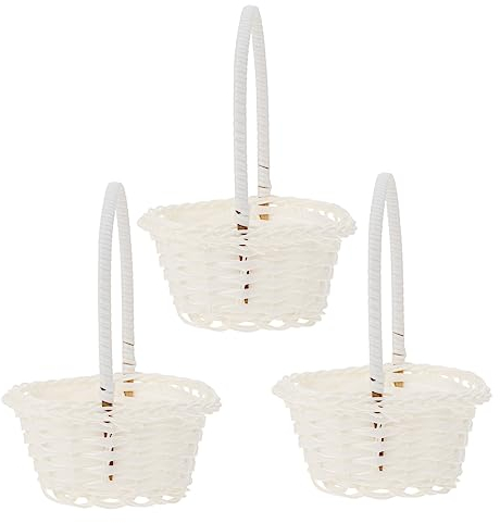 OKUMEYR 3 Stk Aufbewahrungskorb Snackbehälter Geflochtenes Osterkörbchen Mit Henkel Blumenkorb Aus Rattan Rustikale Wohnkultur Miniaturkorb Körbe Weiß Picknickkorb Landhausstil Kind 15X10X8cm