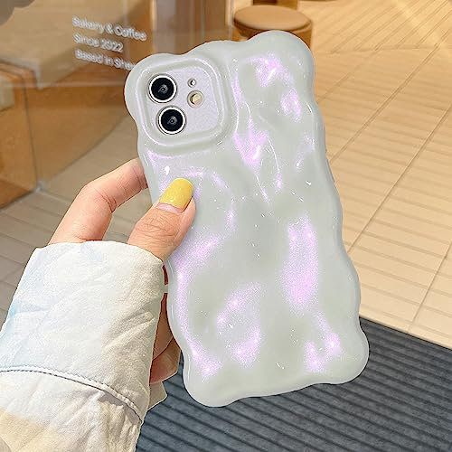 XIZYO Glitter Case for iPhone 12, Cute Solid Color Curly Wave Shape Soft TPU Bumper Phone Case, for Women Girls Aesthetic Design Silicone Slim Bling Shockproof Phone Cover, Sparkly Pink