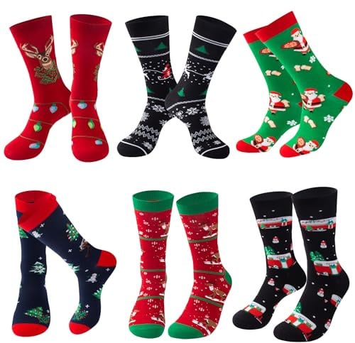 Lounwee Weihnachtssocken Herren Crew Socken Männer & Frauen bunte Kuschelsocken Weihnachten farbigen gemusterten Socken