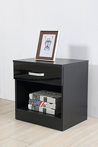 AFN High Gloss Chest of Draws - 8 6 4 1 Chest Bedside - Bedroom Storage Furniture Black (1 Drawer Bedside)