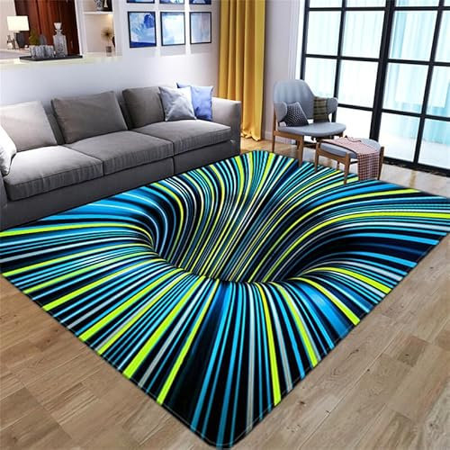 Salutebaba Visuelle Illusion Teppich 3D Vortex Teppich Bodenlose Lochmatte 3D Wirbeldruck Optische Täuschung Teppiche Karierter Teppich Schwarz und Weiß für Zuhause Schlafzimmer Wohnzimmer