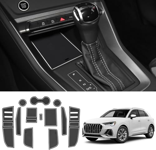 Coleya Tapis Anti-dérapants Compatible avec Audi Q3 F3 2019-2024, Tapis en Caoutchouc pour Accoudoir, Console Centrale, Porte-Gobelet, Rainure de Porte, Audi Q3 Tapis Antidérapante (Blanc)