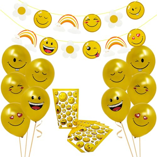 Oblique Unique® Smiley Party Deko Set - Girlande + 10x Ballons + 6X Papiertüten zum Dekorieren für Kindergeburtstag Geburtstag Motto Party Deko