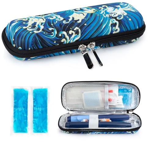 YOUSHARES Insulin Kühltasche mit Kühlakku, Eva Medikamenten Etui Reisetasche für Insulin Pen, Insulinspritzen, Insulin und Andere Diabetikerzubehör, Klein Diabetiker Tasche für Unterwegs (Seewellen)