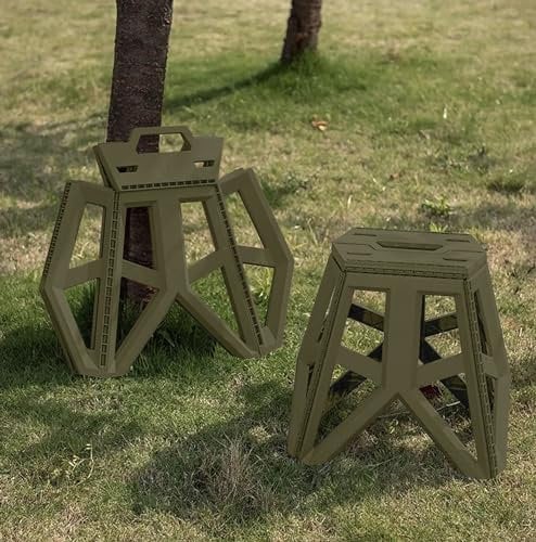 Sgabello Pieghevole Multiuso Portata 150 Kg Salvaspazio Ultraresistente Cucina Bagno Giardino Sedia Campeggio Adulti Bambini Con Maniglia Trasportabile - VerdeMilitare - Misura Grande