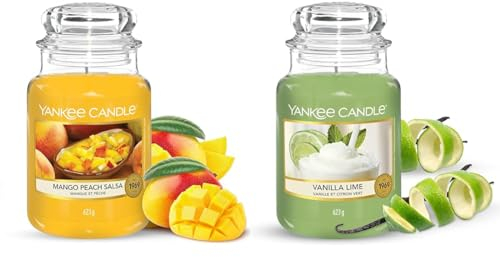 Yankee Candle | Mango Peach Salsa & Vanilla Lime | Brenndauer bis zu 150 Stunden | Große Kerze im Glas