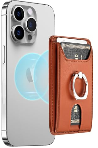 Porte Carte pour MagSafe, 4 Porte-Cartes Téléphone Compatible avec Magsafe Wallet, Portefeuille Magnétique avec Support pour iPhone 16 15 14 13 12 Pro/Max/Plus et Coque Magsafe,Cuir Végan,RFID,Marron