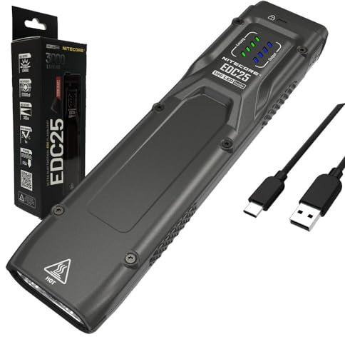 NITECORE EDC25 - Nitecore EDC25 3000 Lumen Ultra Slim EDC Flashlight 3000 Lumen w/Eco-Sensa USB-C Charging Cable