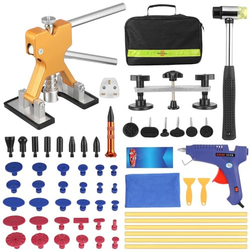 GEARMONSTER 54 Stück Auto Dellen Reparaturset, Beulen Reparaturset Auto Werkzeug, Ausbeulwerkzeug mit Gleithammer, Dellenheber, Goldzieher, Brückenzieher und Saugnapf für DIY Fahrzeug Dellen